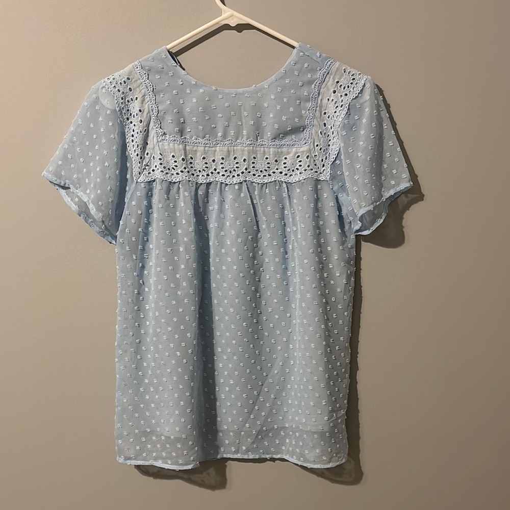 Light Blue Lace Trim Girls Top